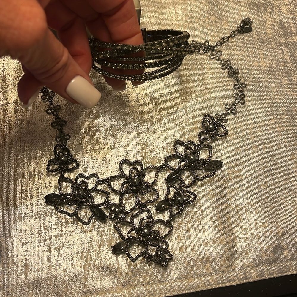 Black flower statement necklace and matching bracelet